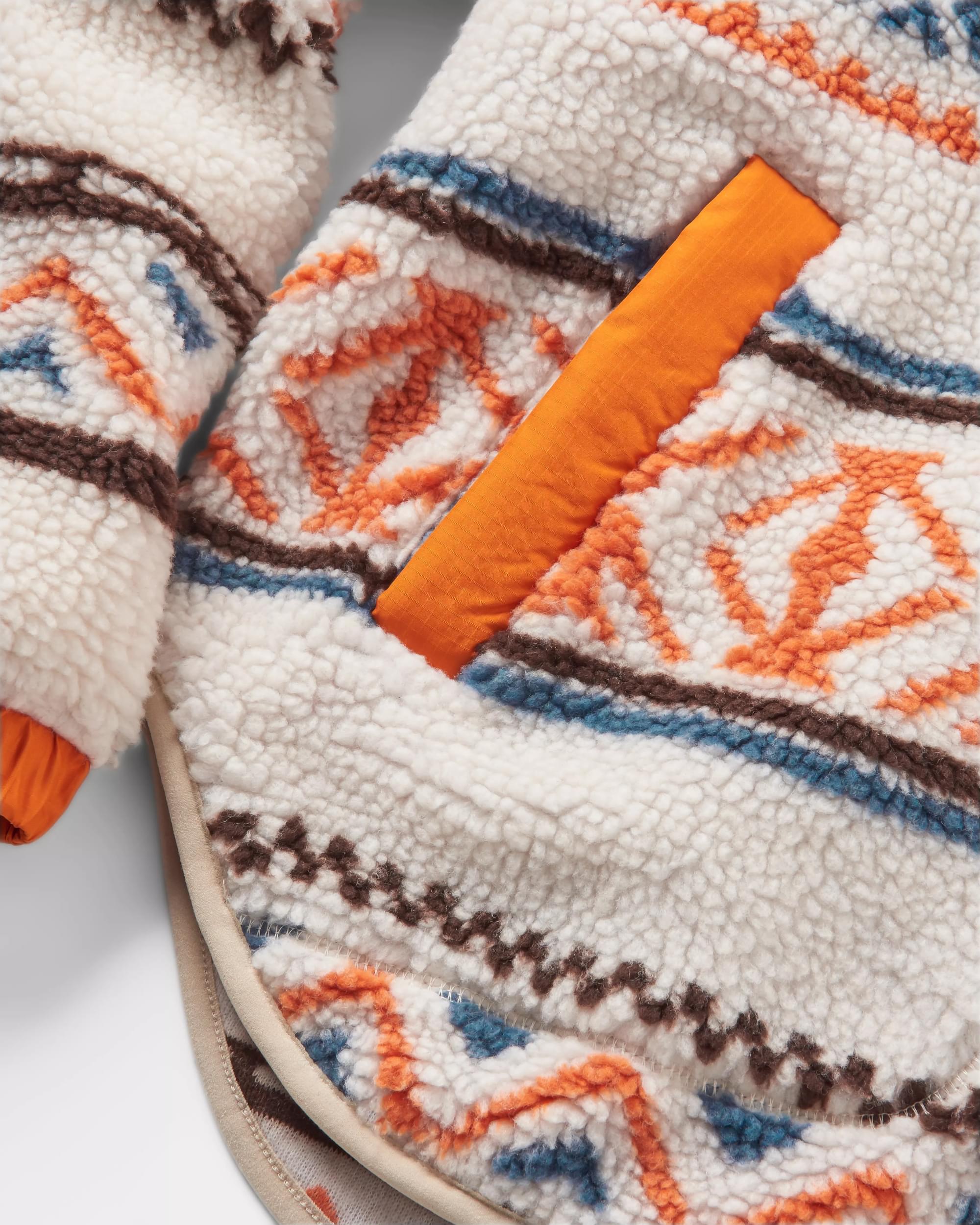 Beaumont Recycled Sherpa Hooded Fleece - Homespun Stripe Sunrise Orange - Flatlay