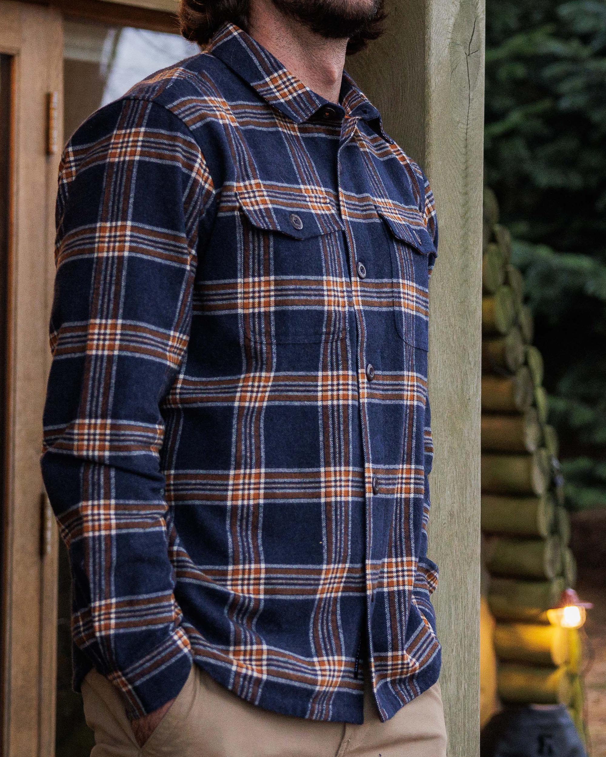 Rustic Organic Cotton Heavyweight Overshirt - Rich Navy Check - Lifestyle