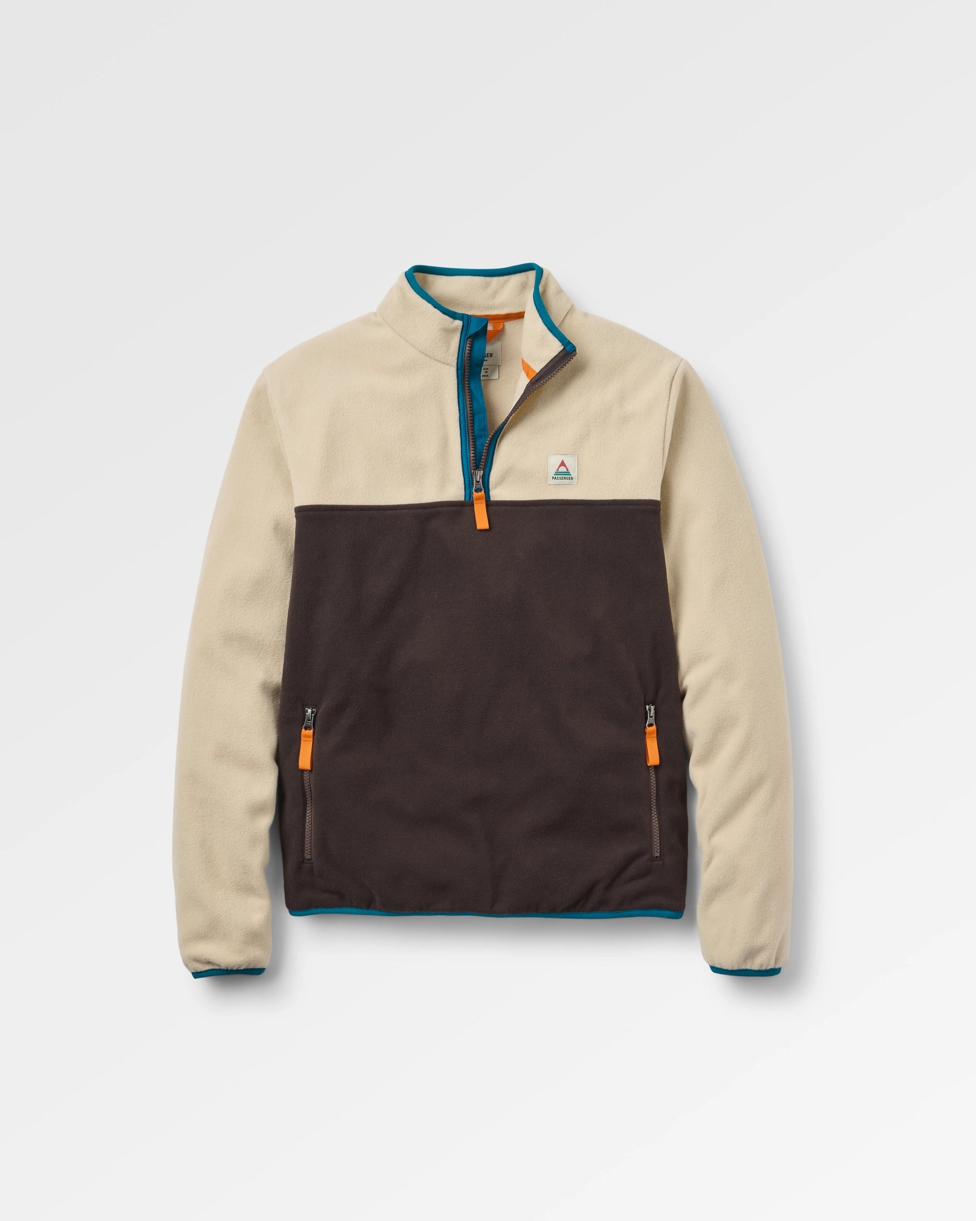 Set Off Recycled Polar 1/4 Zip Fleece - Oatmeal/Espresso - Flatlay