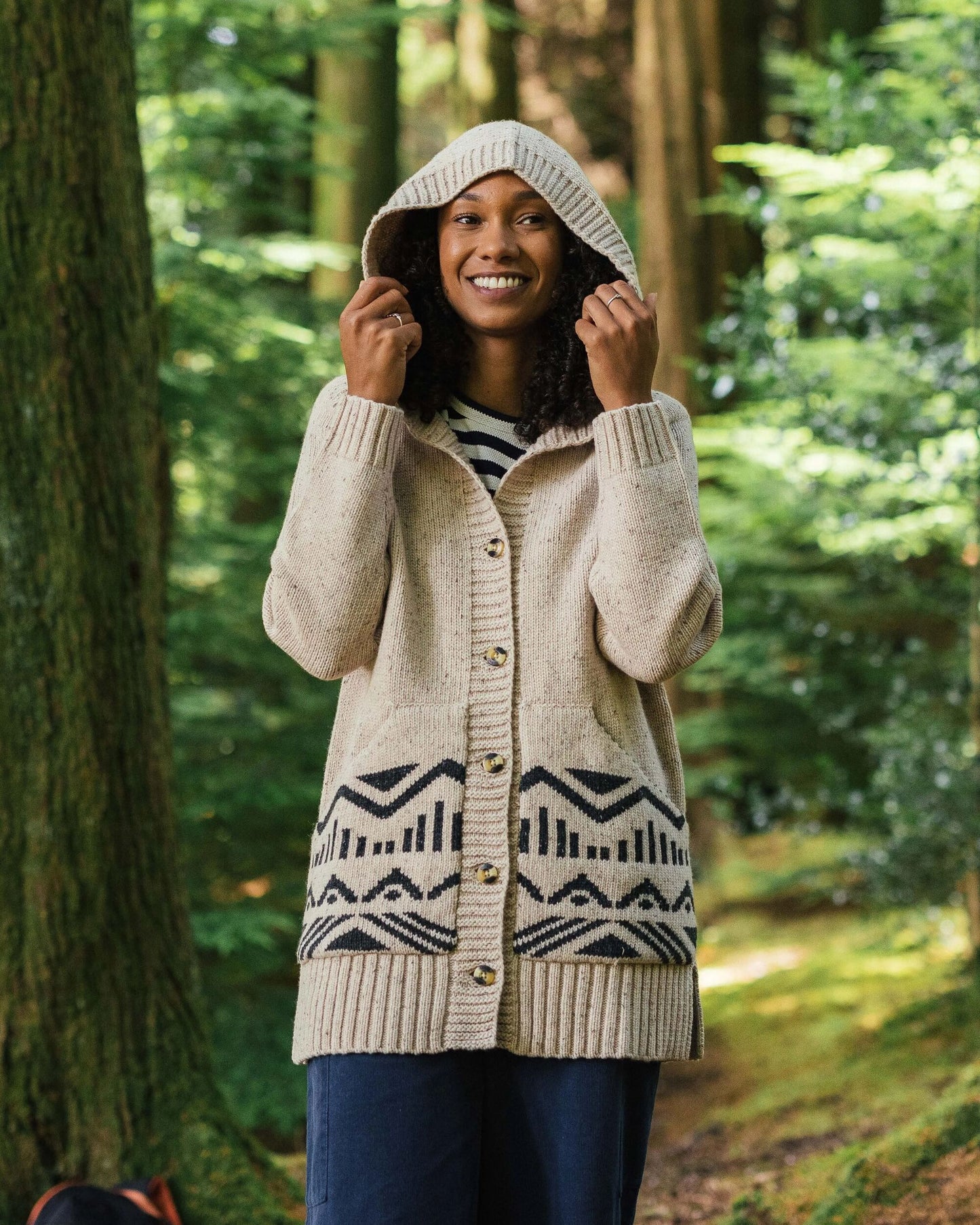 Snoozle Recycled Knitted Hooded Cardigan - Oatmeal