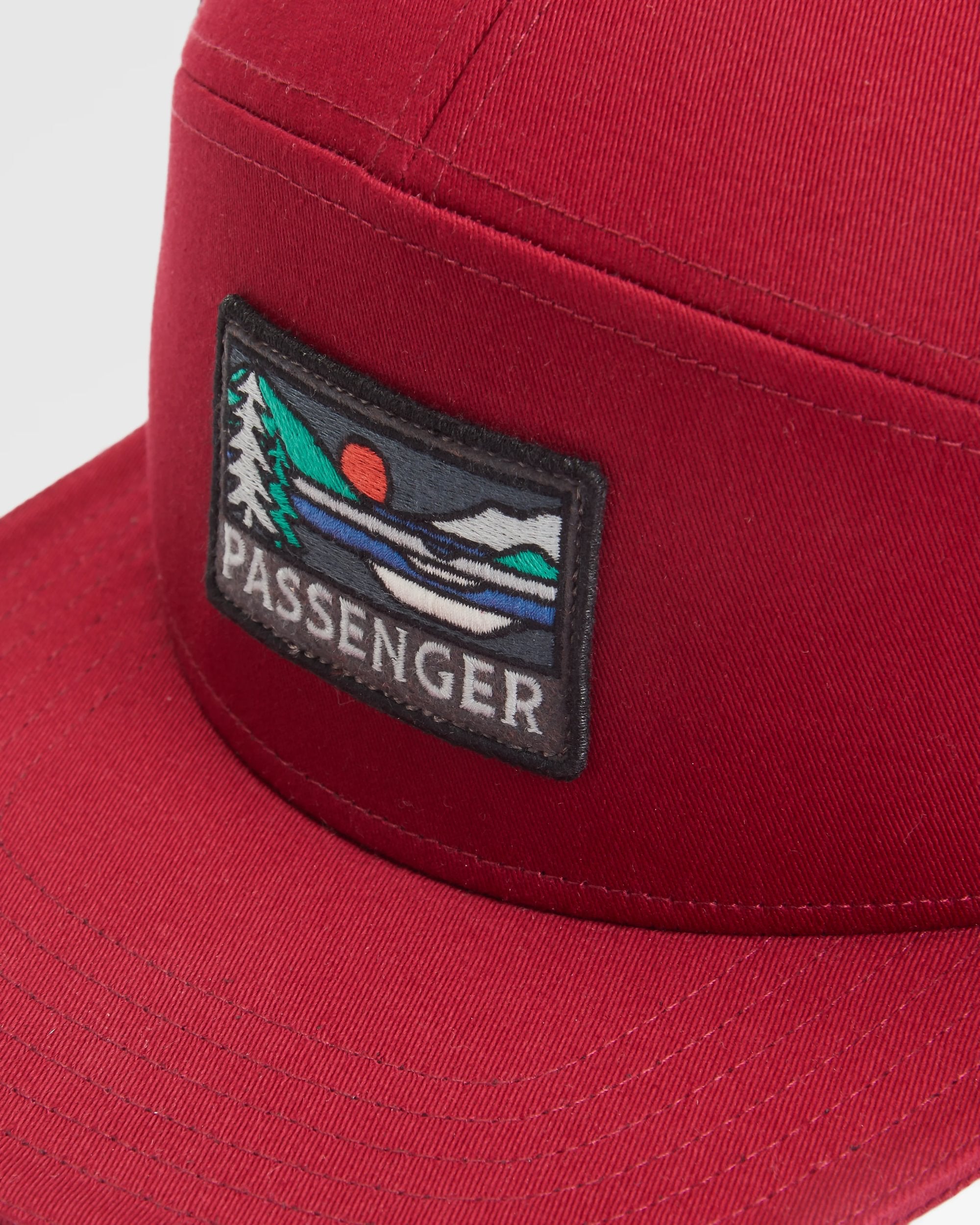 Roamer 7 Panel Organic Cotton Trucker Cap - Wine - Flatlay
