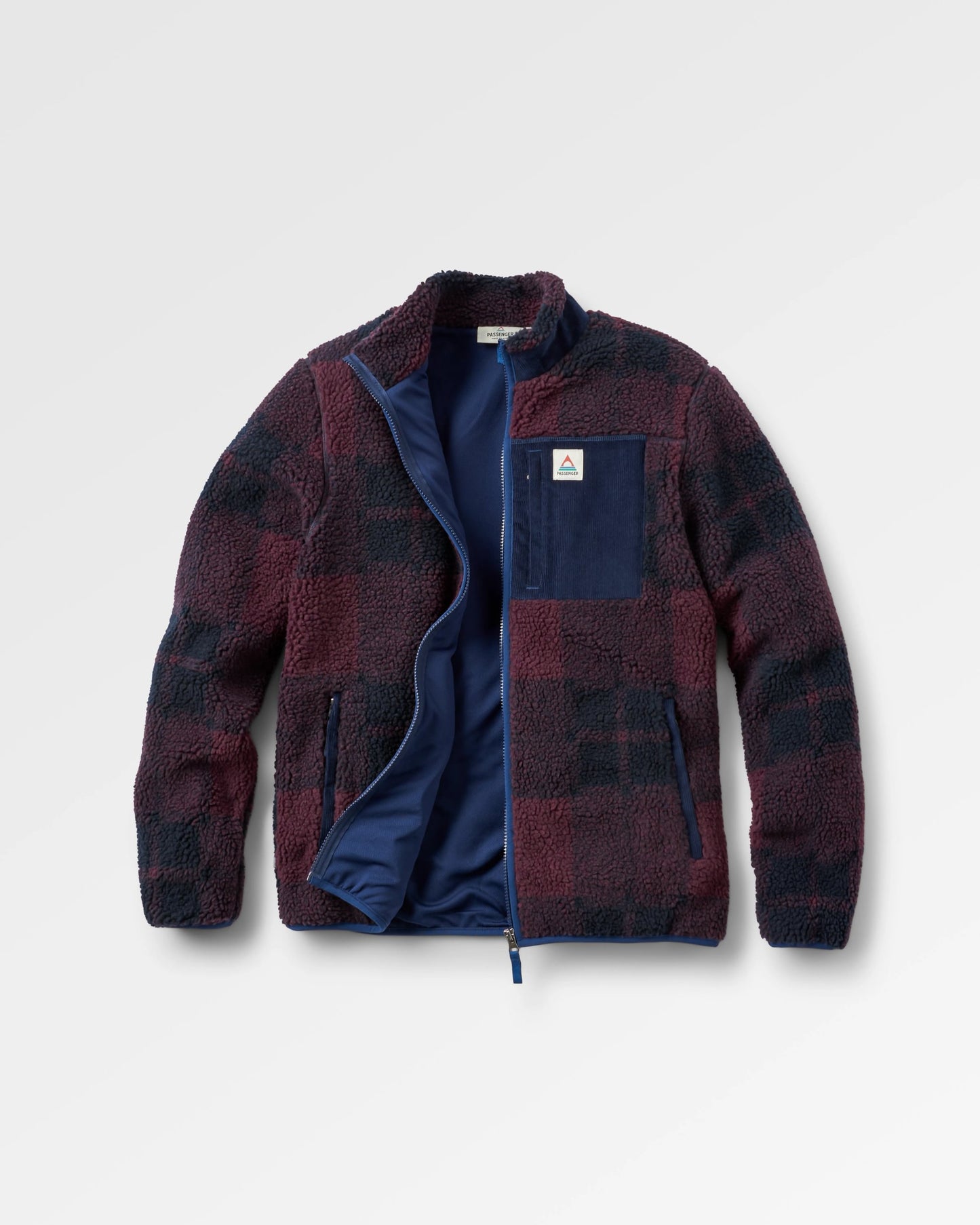 Trekker Recycled Deep-Pile Sherpa Fleece - Deep Plum/Deep Navy Check