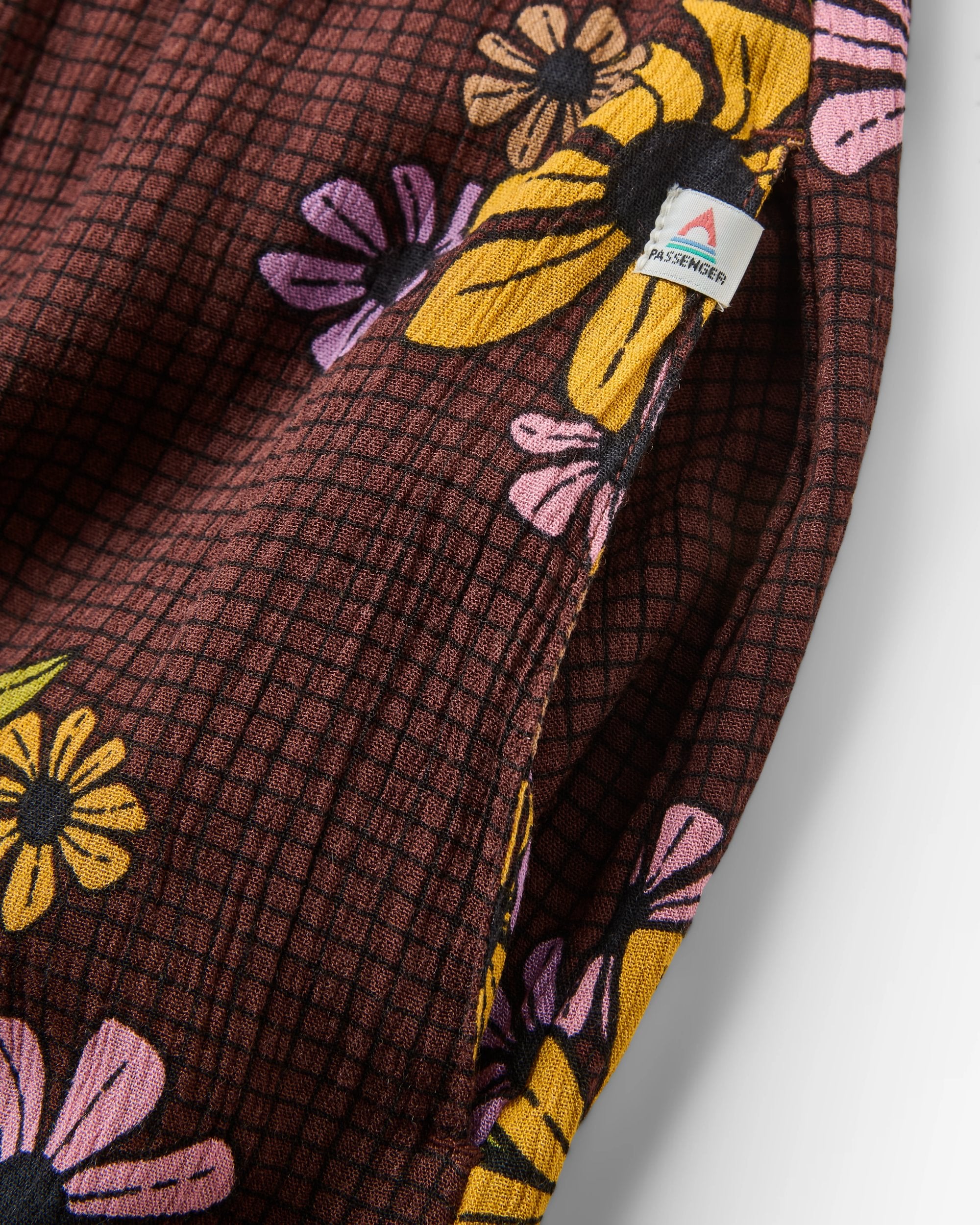 Soleis Woven Maxi Dress - Floral Grid Espresso - Flatlay