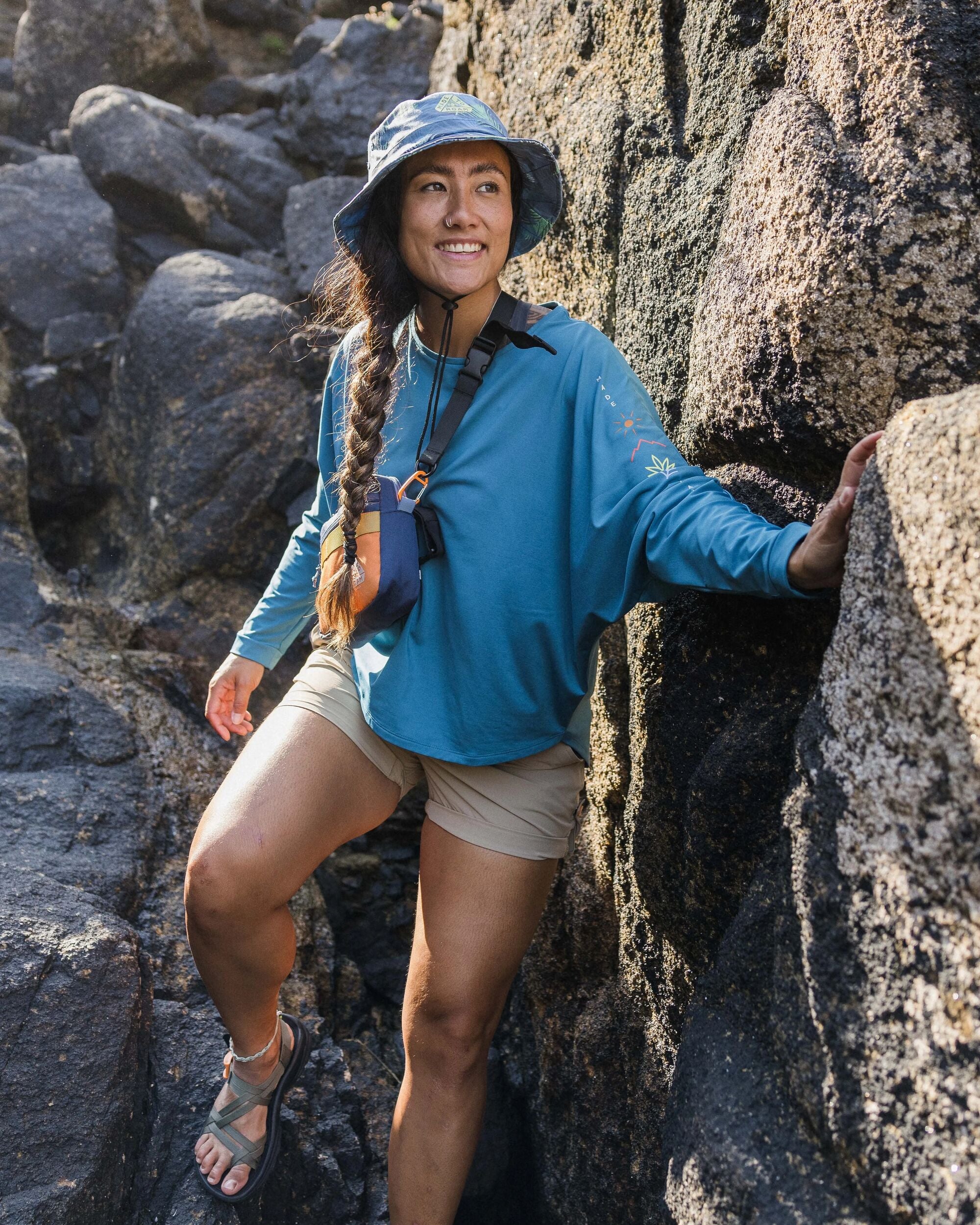 Hatha Recycled Active Top - Blue Steel - Lifestyle