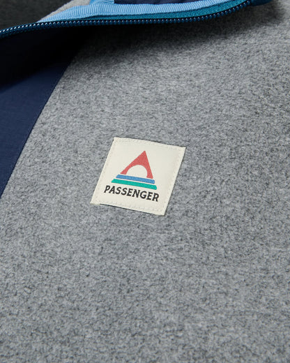 Woodland Hooded 1/2 Zip Recycled Polartec® Fleece - Grey Marl/Dark Denim - Flatlay