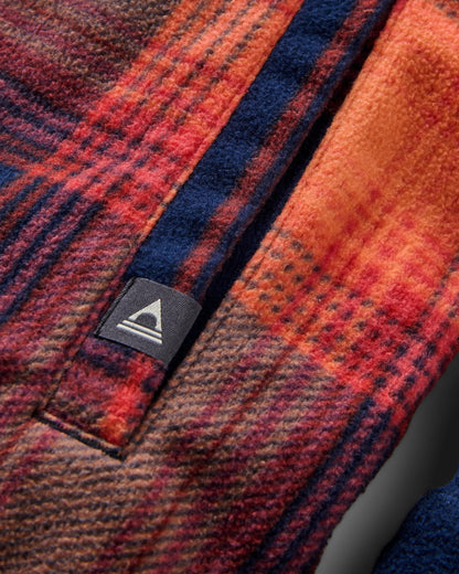 East Polar Fleece Shirt - Rich Navy/ Red Ochre Check - Flatlay