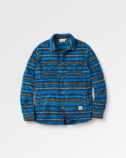 Maple Recycled Polar Fleece Shirt - Patchwork Stripe Tidal Blue