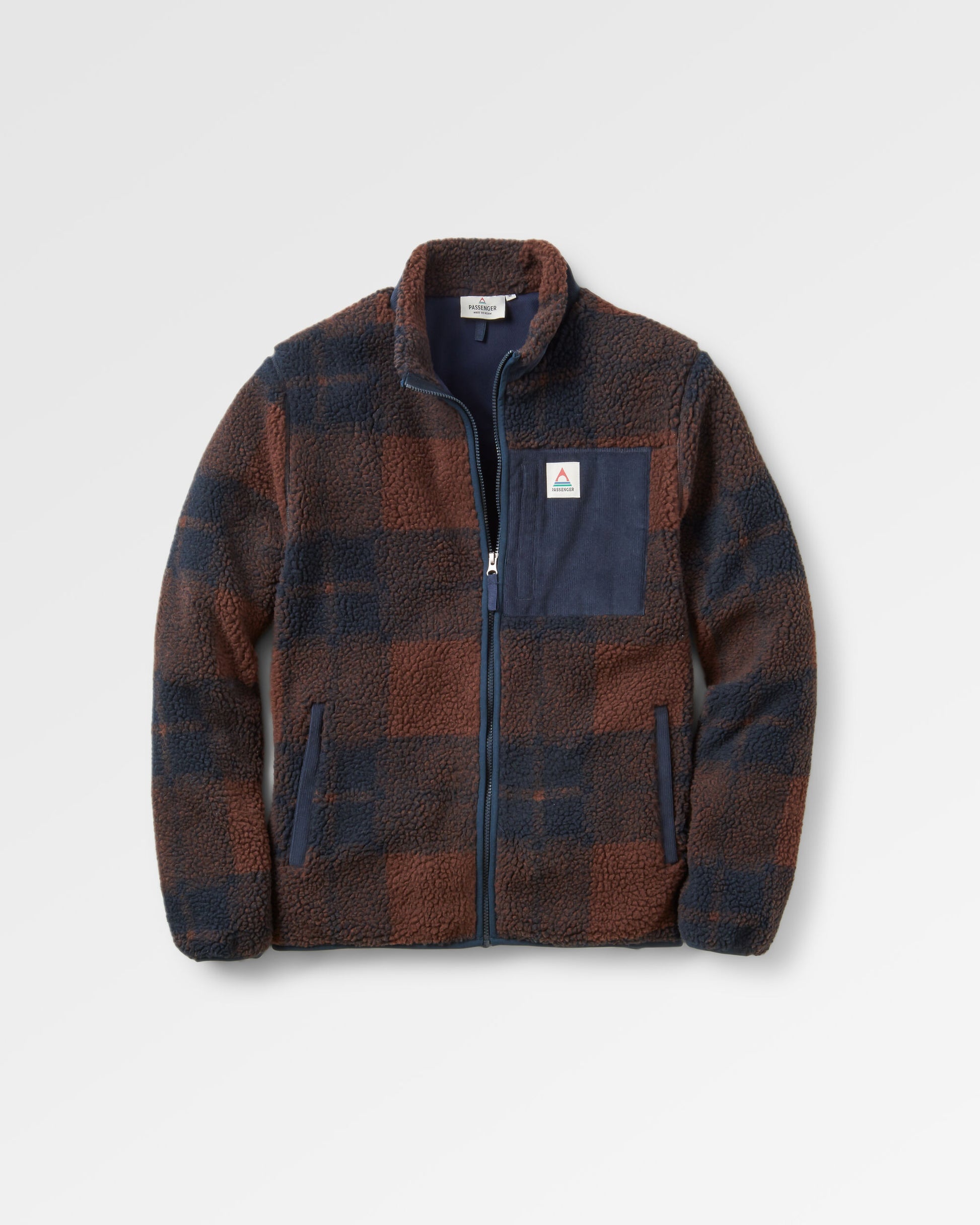 Trekker Recycled Deep-Pile Sherpa Fleece - Chestnut/Deep Navy Check