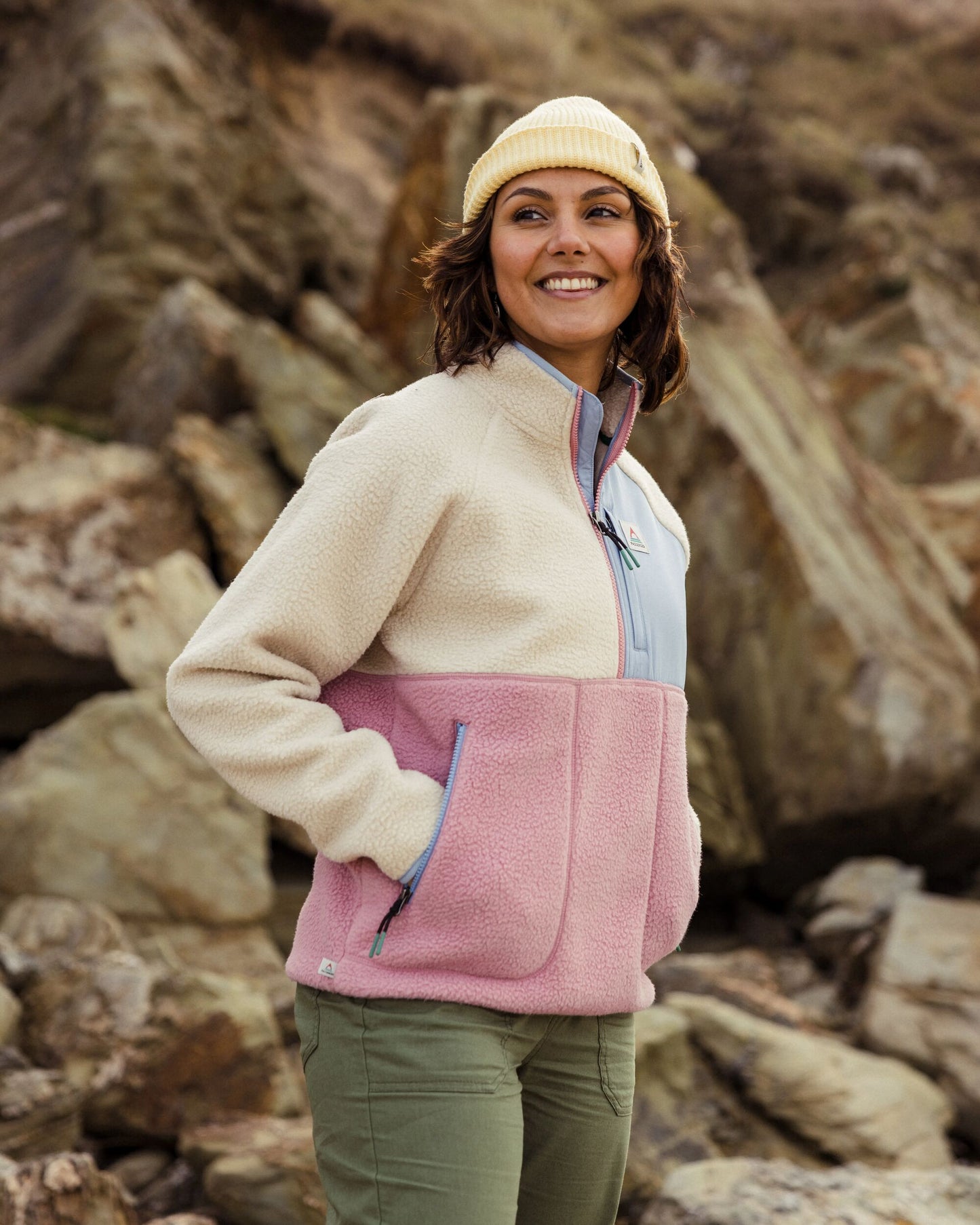 Home Recycled Sherpa Fleece - Oatmeal/Pink haze