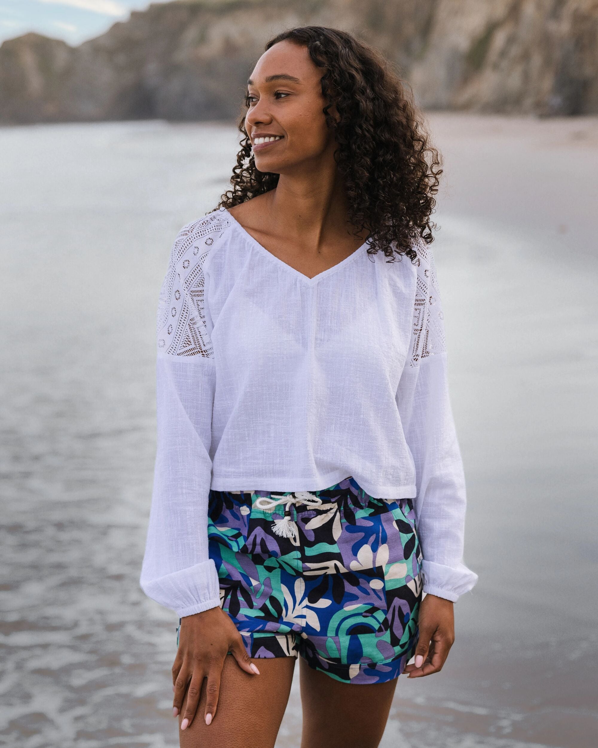 Flurry LS Woven Top - White - Lifestyle