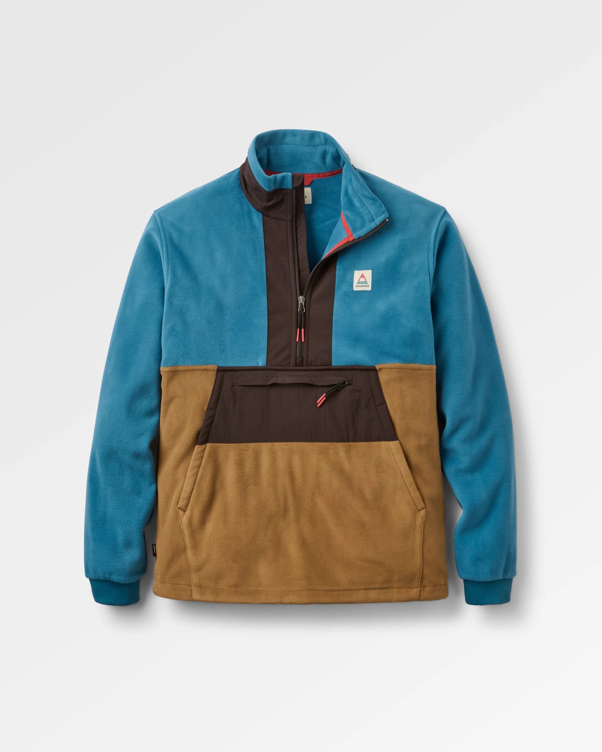 Woodland Hoodless 1/2 Zip Polartec® Fleece - Caramel/Blue Steel - Flatlay