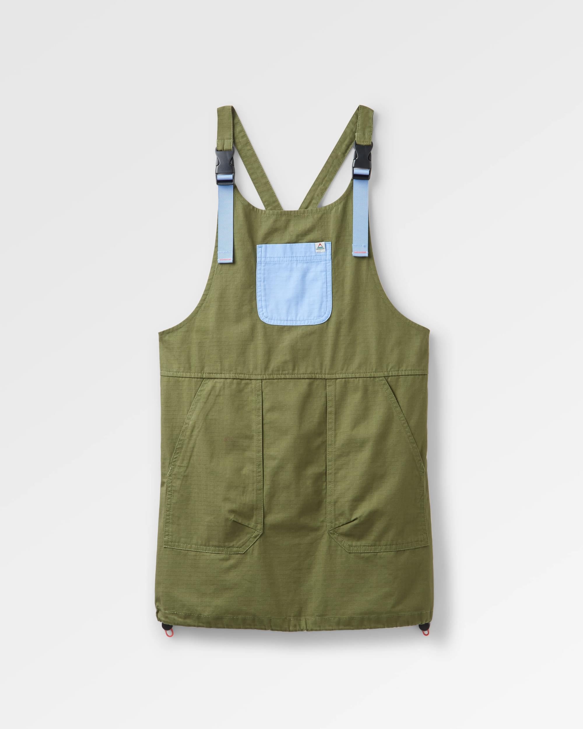 Flo Organic Pinafore Dress - Khaki - Flatlay