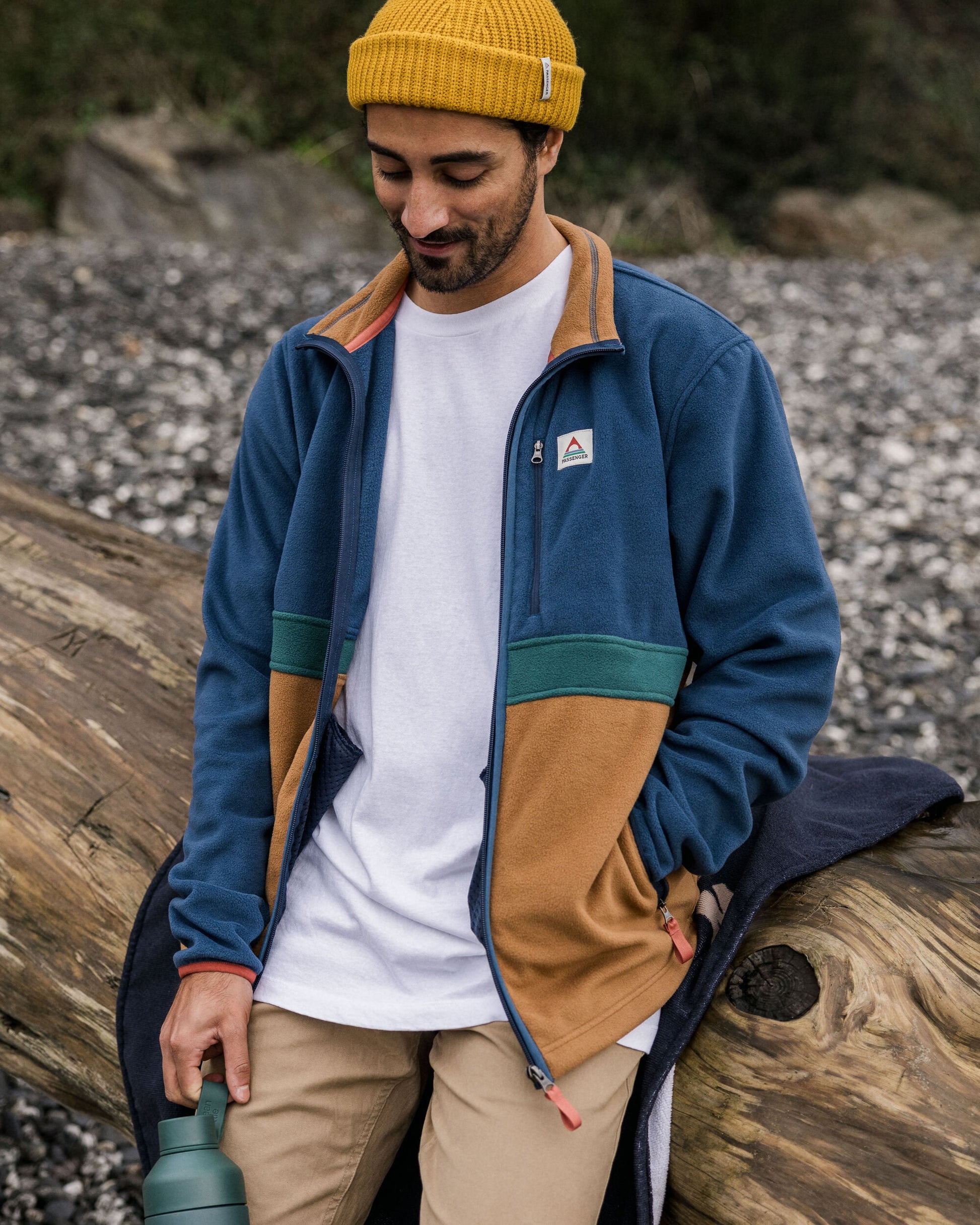 Ridge Full Zip Recycled Polar Fleece - Dark Denim/Toffee