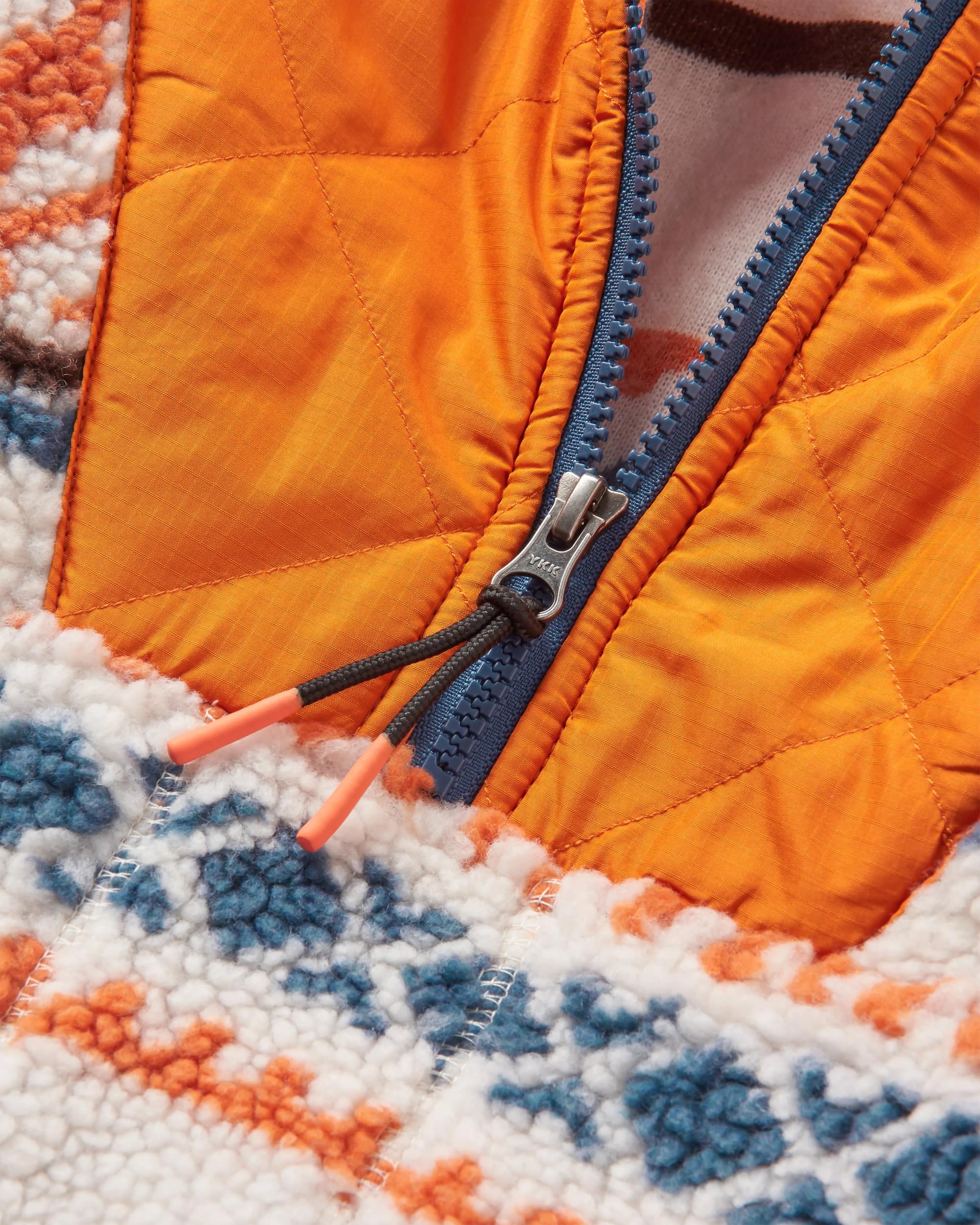 Beaumont Recycled Sherpa Hooded Fleece - Homespun Stripe Sunrise Orange - Flatlay