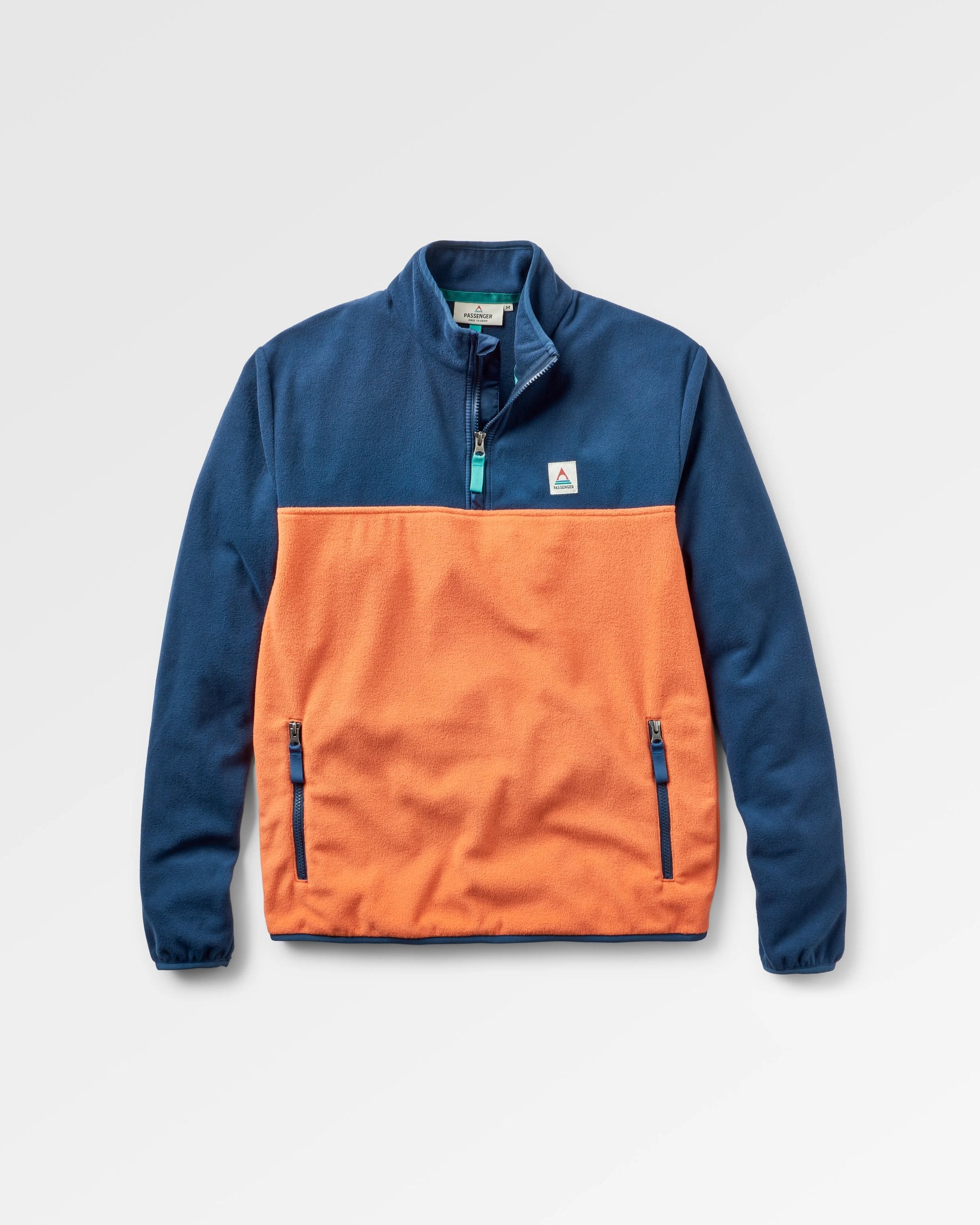 Set Off Recycled Polar 1/4 Zip Fleece - Rich Navy/ Burnt Orange - Flatlay