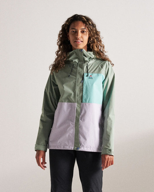 Trailscape Women's Recycled Waterproof Jacket - Pistachio/Lilac Mist/Aqua - Studio Model