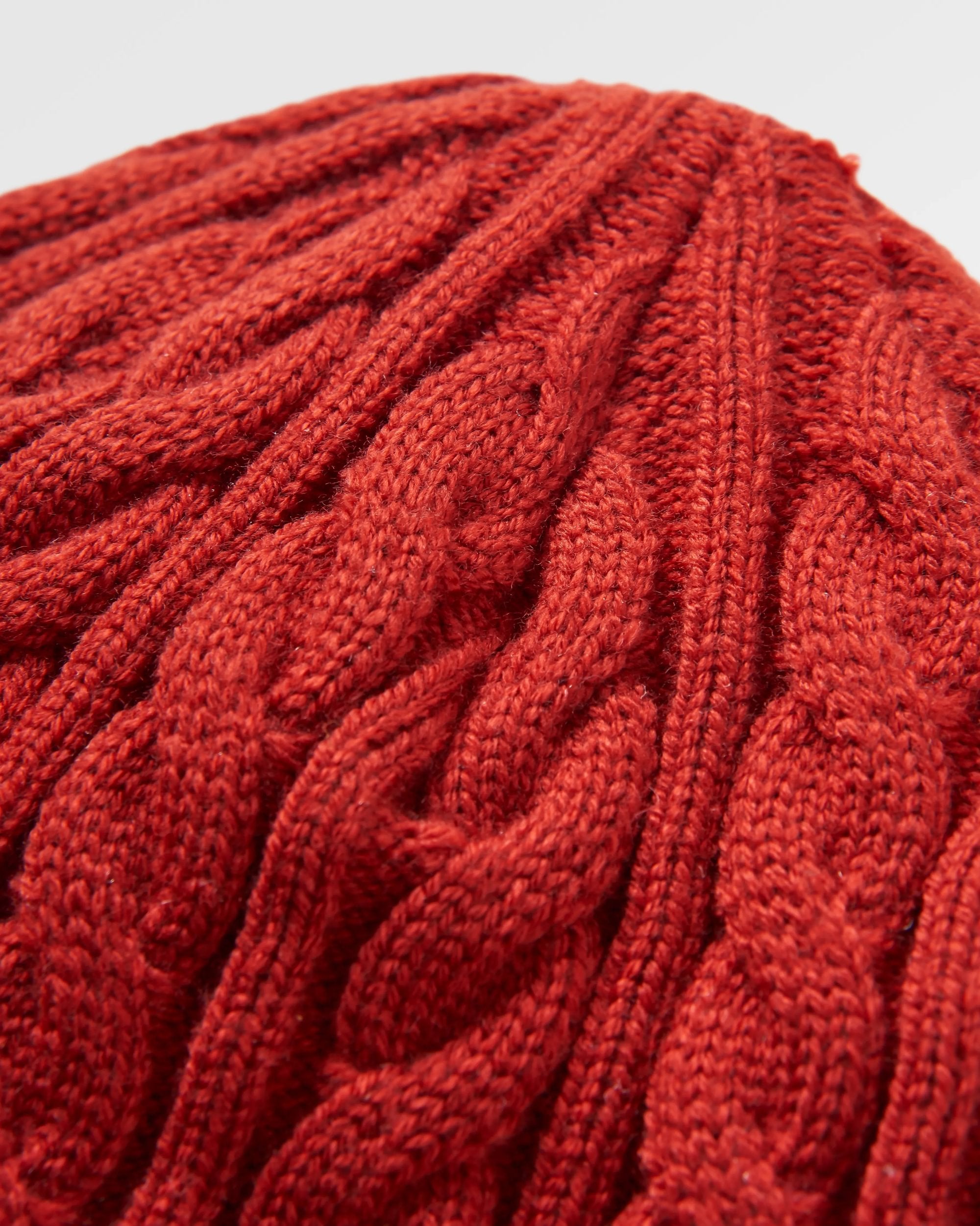 Fireside Recycled Cable Knit Beanie - Red Ochre - Flatlay