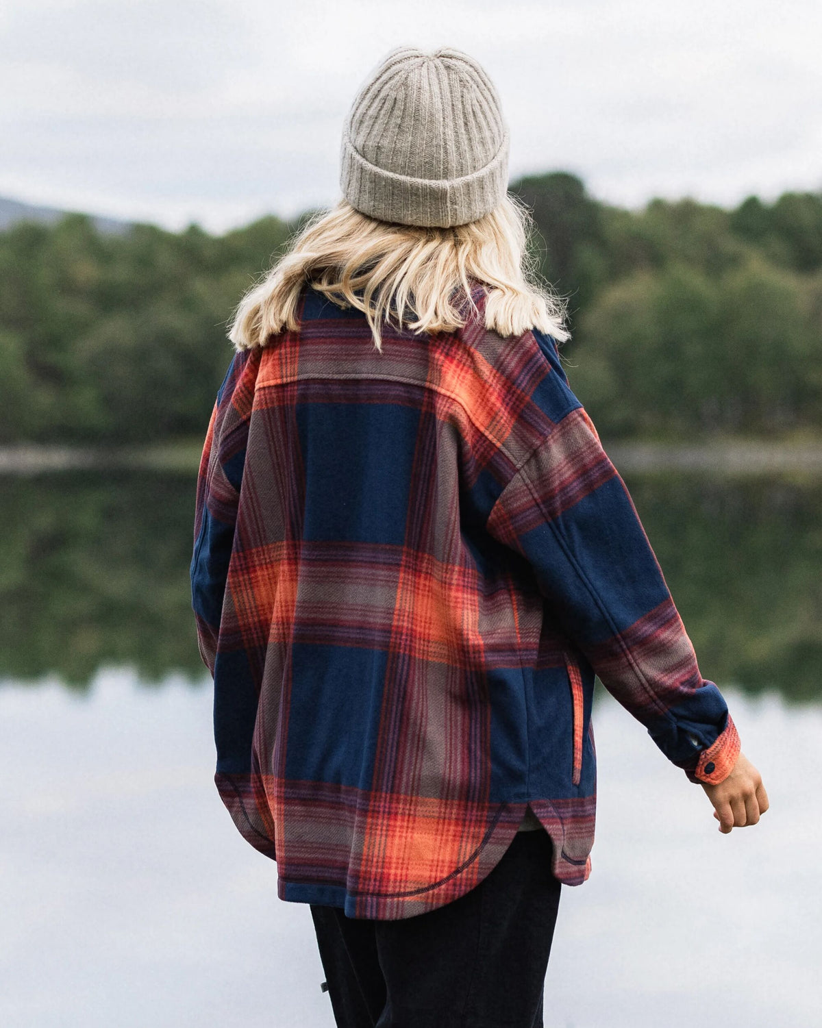 East Polar Fleece Shirt - Rich Navy/ Red Ochre Check - Lifestyle
