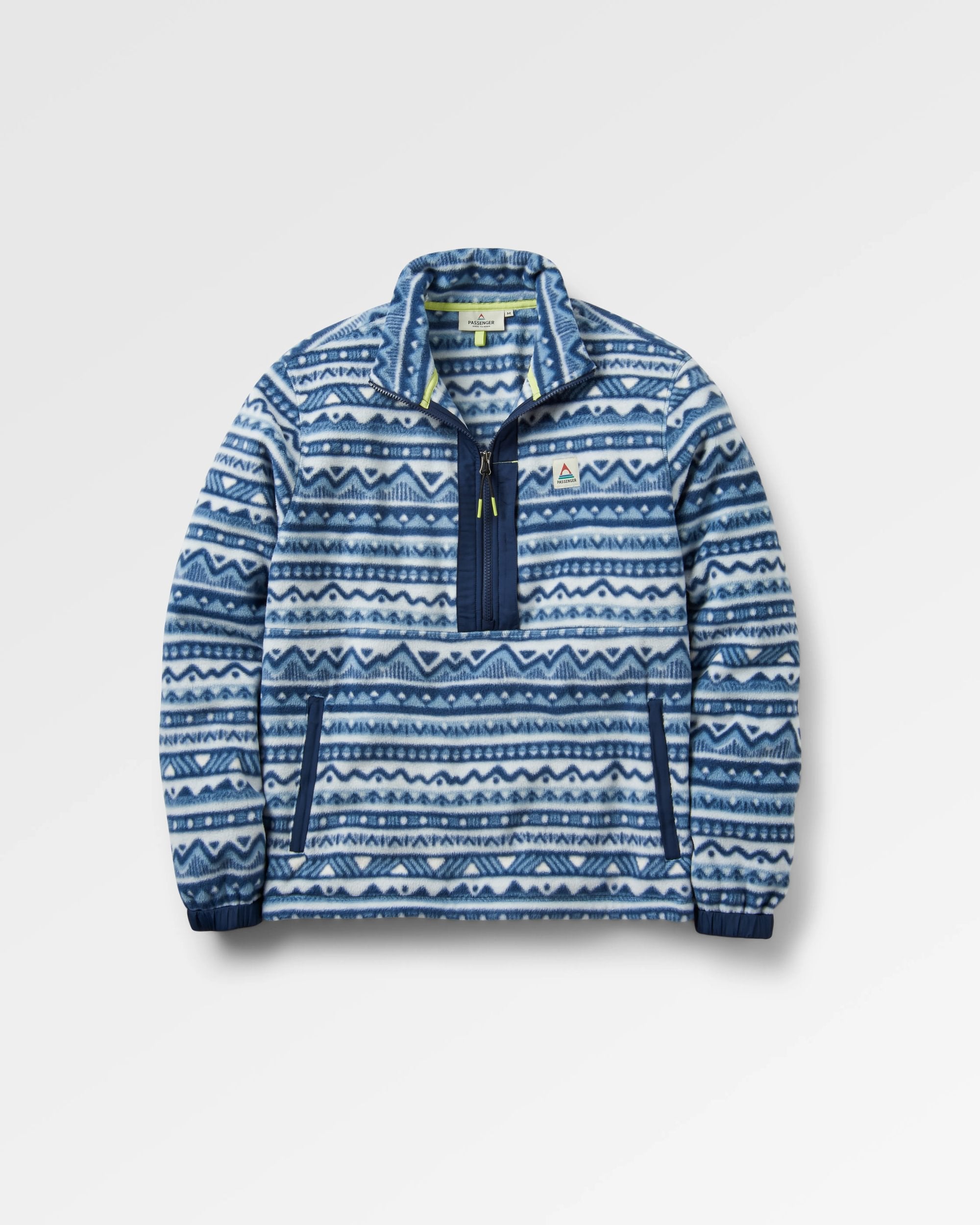 Ebb Recycled Polar Fleece - Mountain Geo Grey Blue - Flatlay