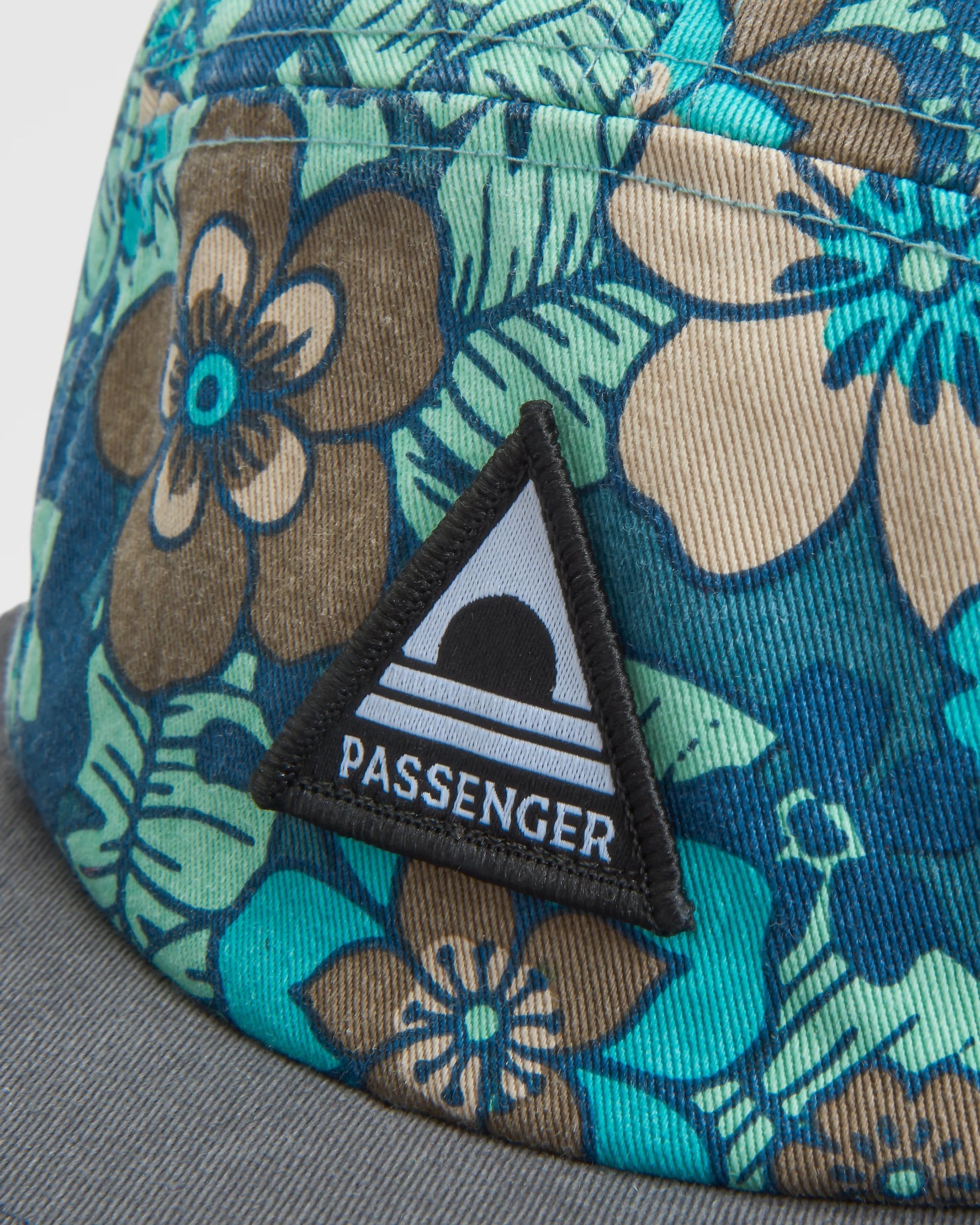 Coast Organic Cotton 5 Panel Cap Snapback Cap - Vintage Floral Aqua - Flatlay
