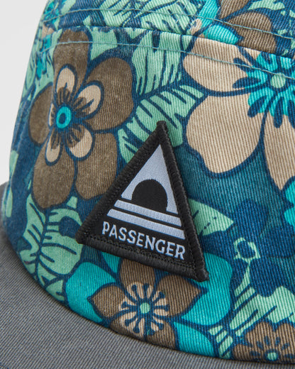 Coast Organic Cotton 5 Panel Cap Snapback Cap - Vintage Floral Aqua - Flatlay