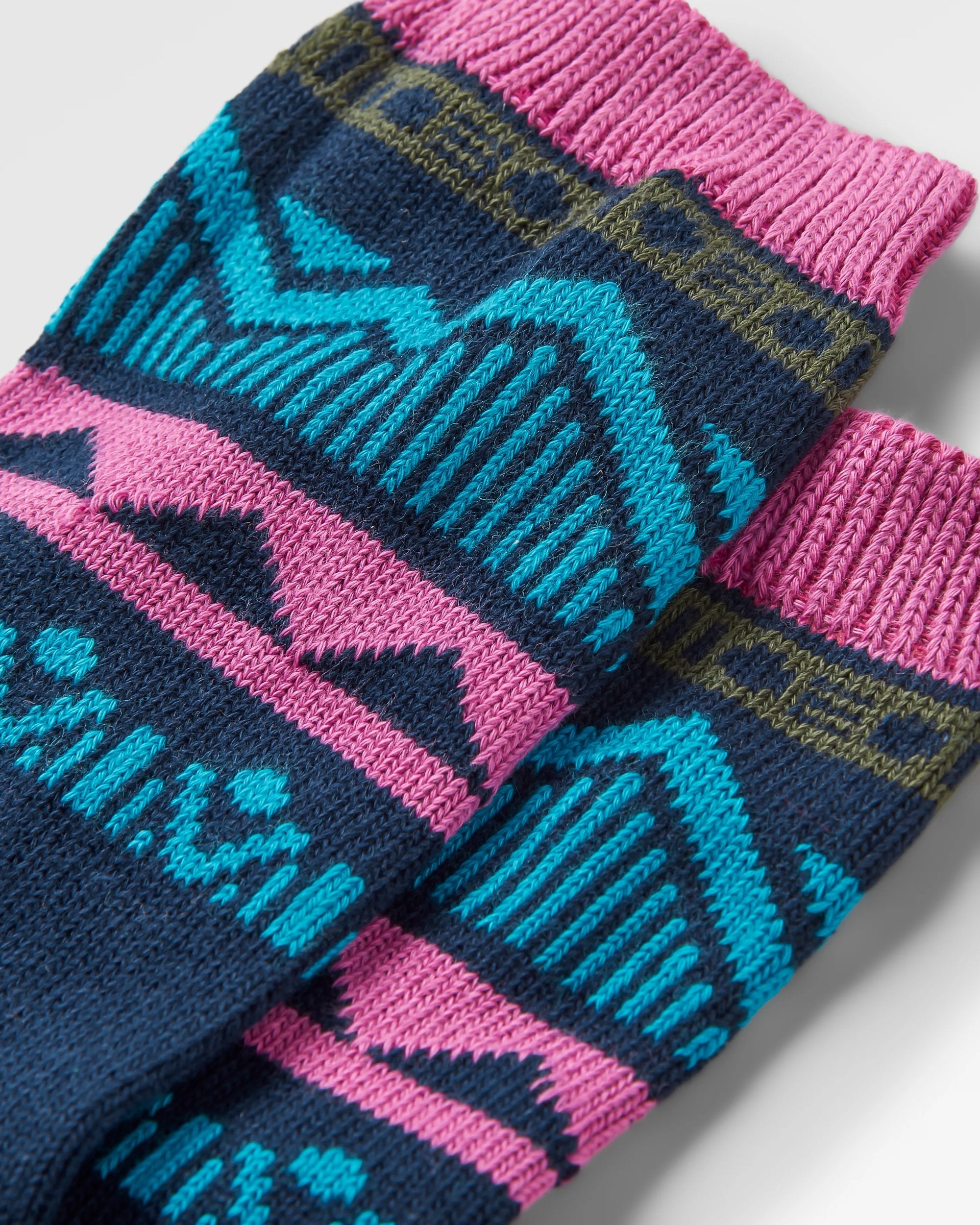 Nettle Organic Patterned Socks - Rich Navy - Flatlay