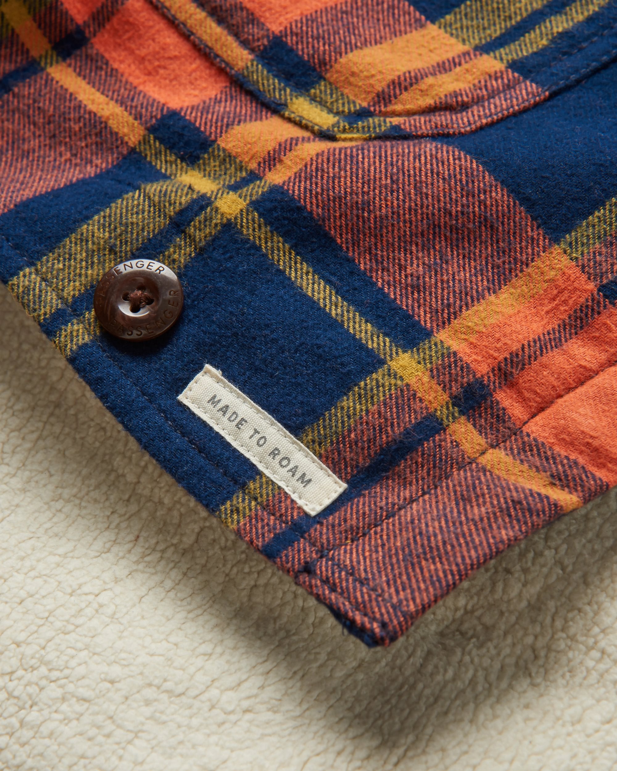 Flint Organic Cotton Overshirt - Rich Navy/Burnt Orange - Flatlay