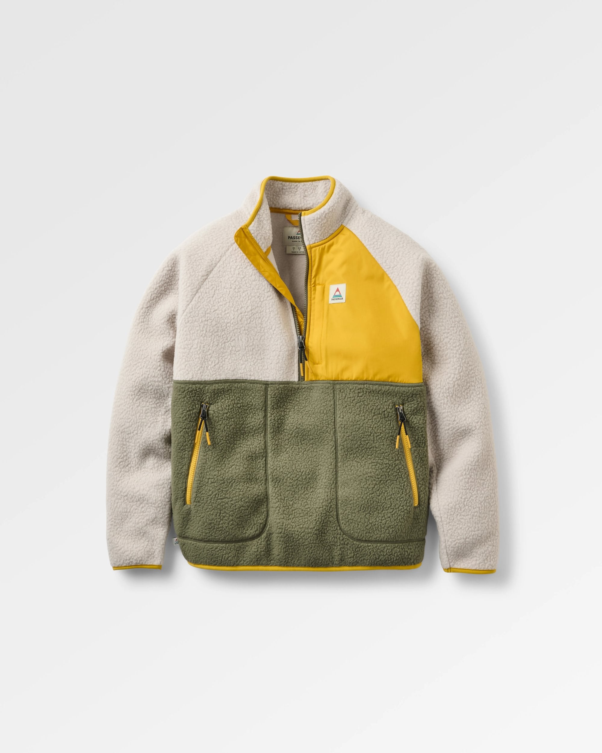 Home Recycled Sherpa Fleece - Vintage White/Dusty Olive - Flatlay