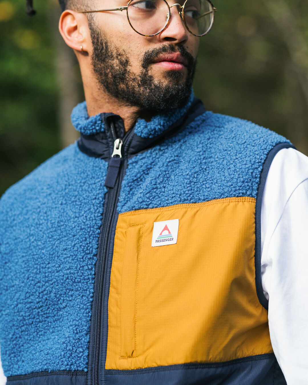 Born Explorer Recycled Polar-Lined Sherpa Vest - Blue Steel - Lifestyle