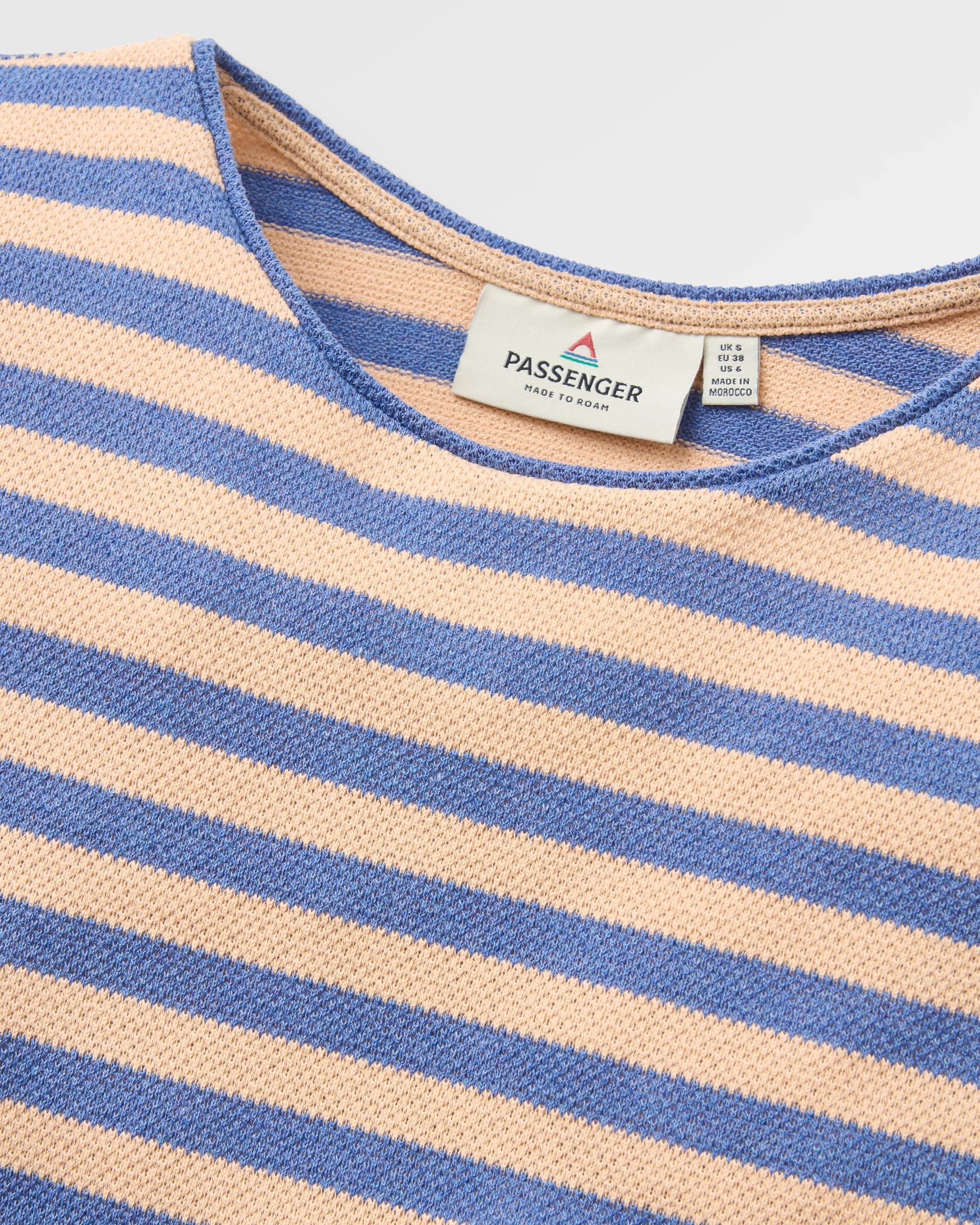 Panorama Striped LS T-Shirt - Faded Denim/Orange Peach Stripe - Flatlay