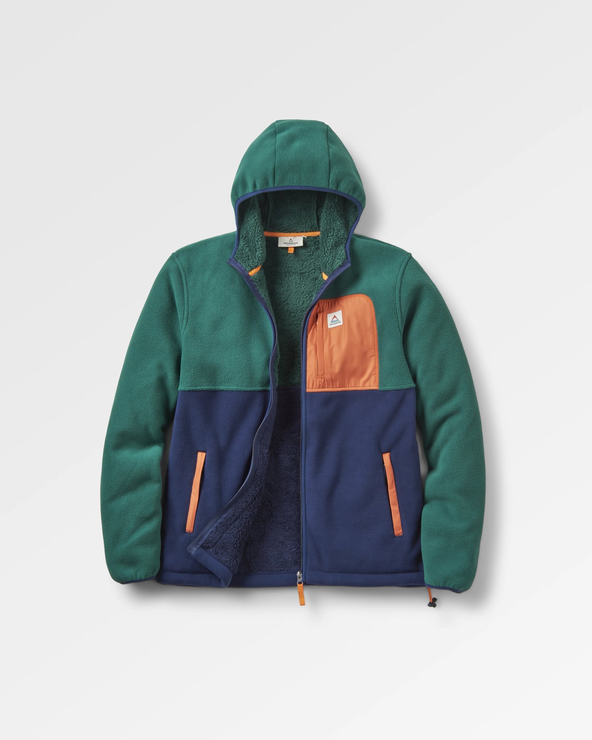 Loch Hooded Recycled Polar Fleece - Rain Forest/Rich Navy - Flatlay