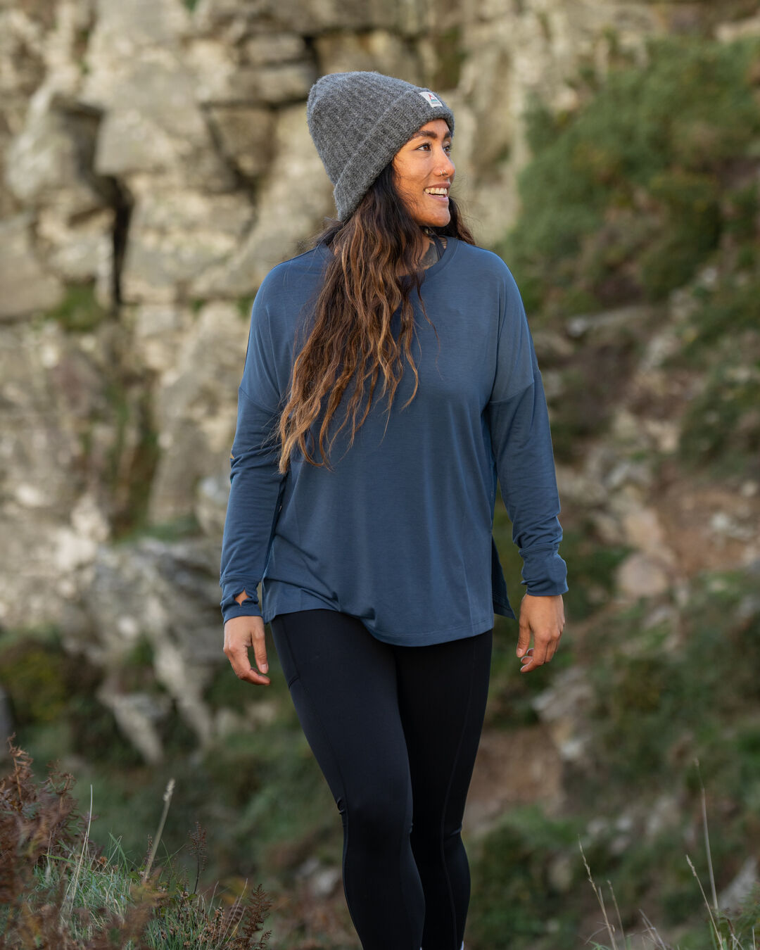 Lotus Recycled Active LS Top - Dark Denim - Lifestyle