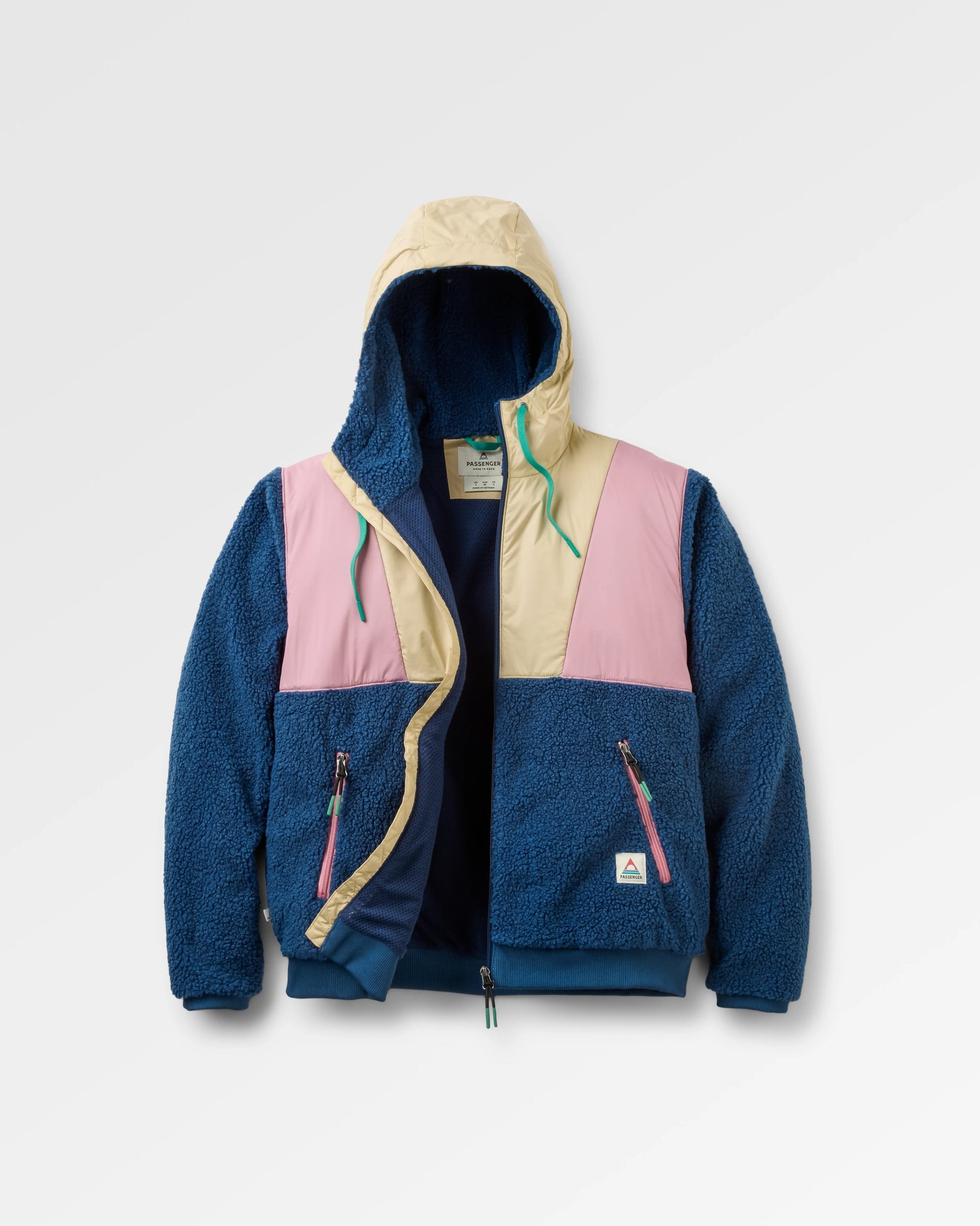 Joy Full Zip Hooded Sherpa Fleece - Dark Denim/Feather - Flatlay