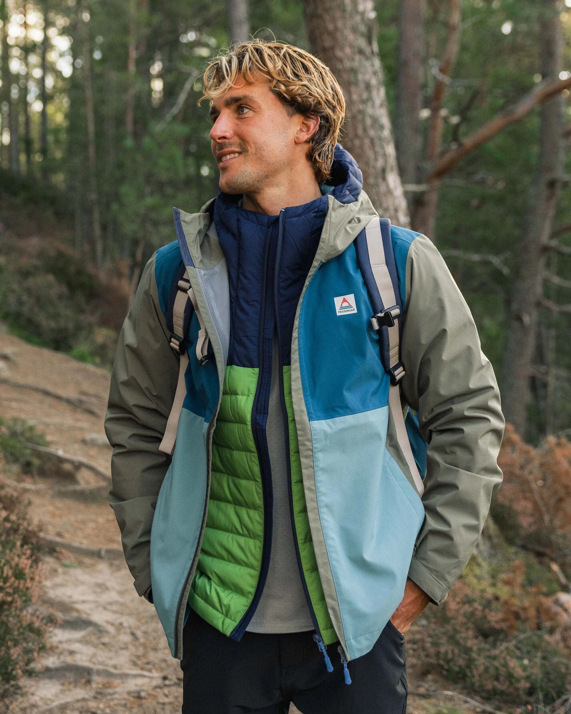 Downpour Recycled Waterproof Jacket - Tidal Blue/Arctic/Dusty Olive - Lifestyle