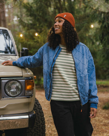 Lucia Denim Sherpa Lined Bomber Jacket - Denim Blue - Lifestyle