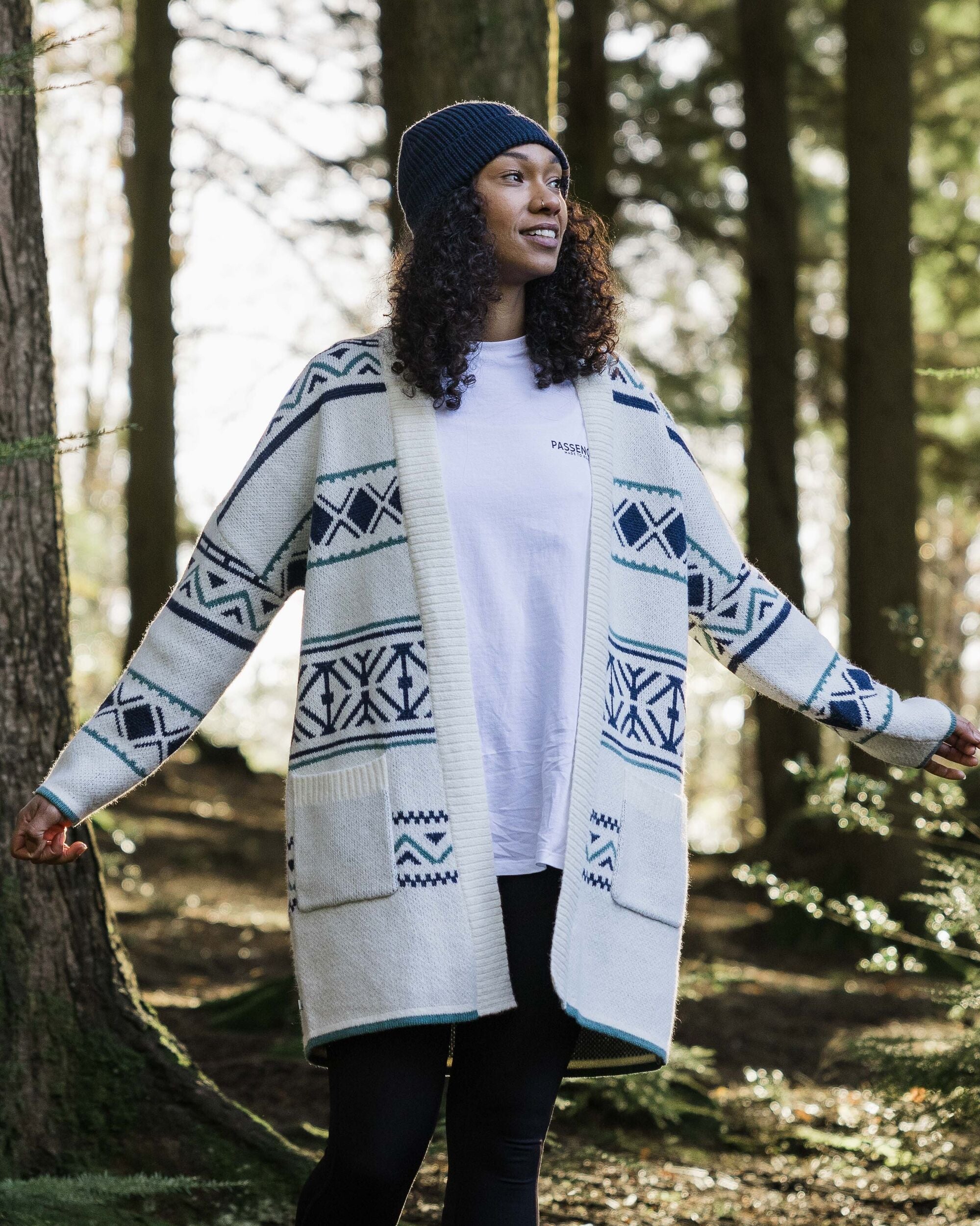 Whimsical Recycled Knit Cardigan - Homespun Stripe Off White - Lifestyle