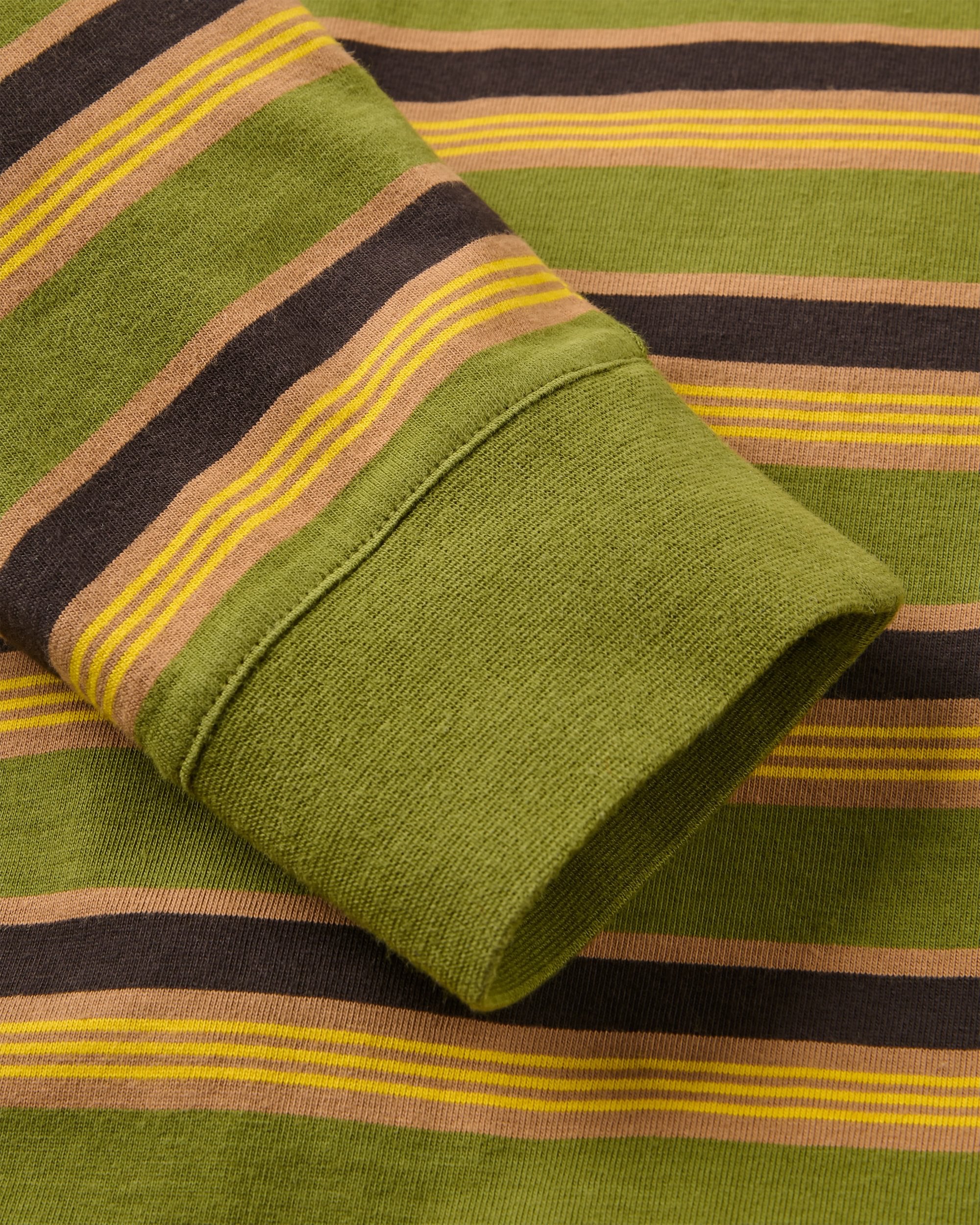 Retro Recycled Cotton Relaxed Fit LS T-Shirt - Khaki Multi Stripe - Flatlay