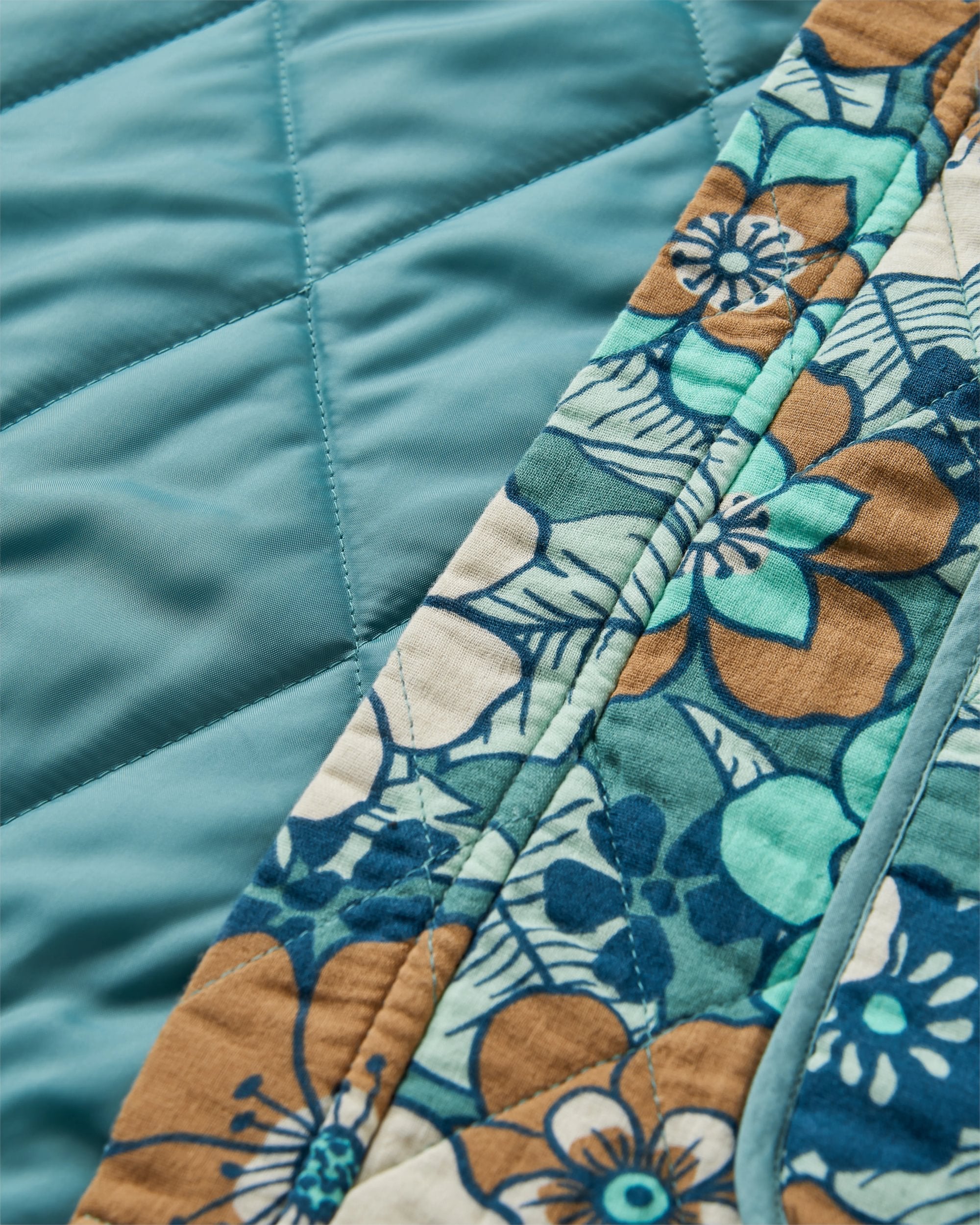 Mira Organic Cotton Quilted Overshirt - Vintage Floral Aqua - Flatlay