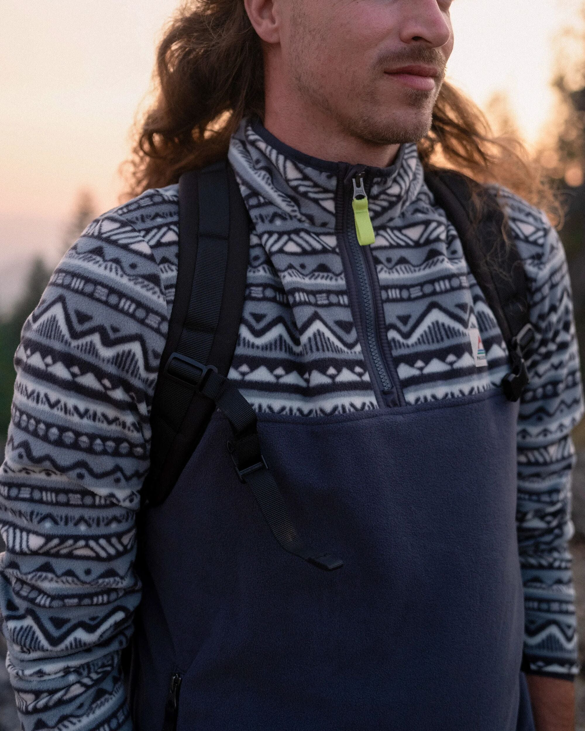 Set Off Recycled Polar 1/4 Zip Fleece - Mountain Geo Stormy Sea - Lifestyle