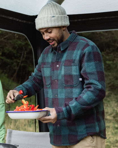 Backcountry Recycled Sherpa Fleece Shirt - Dark Fern/Espresso Check - Lifestyle