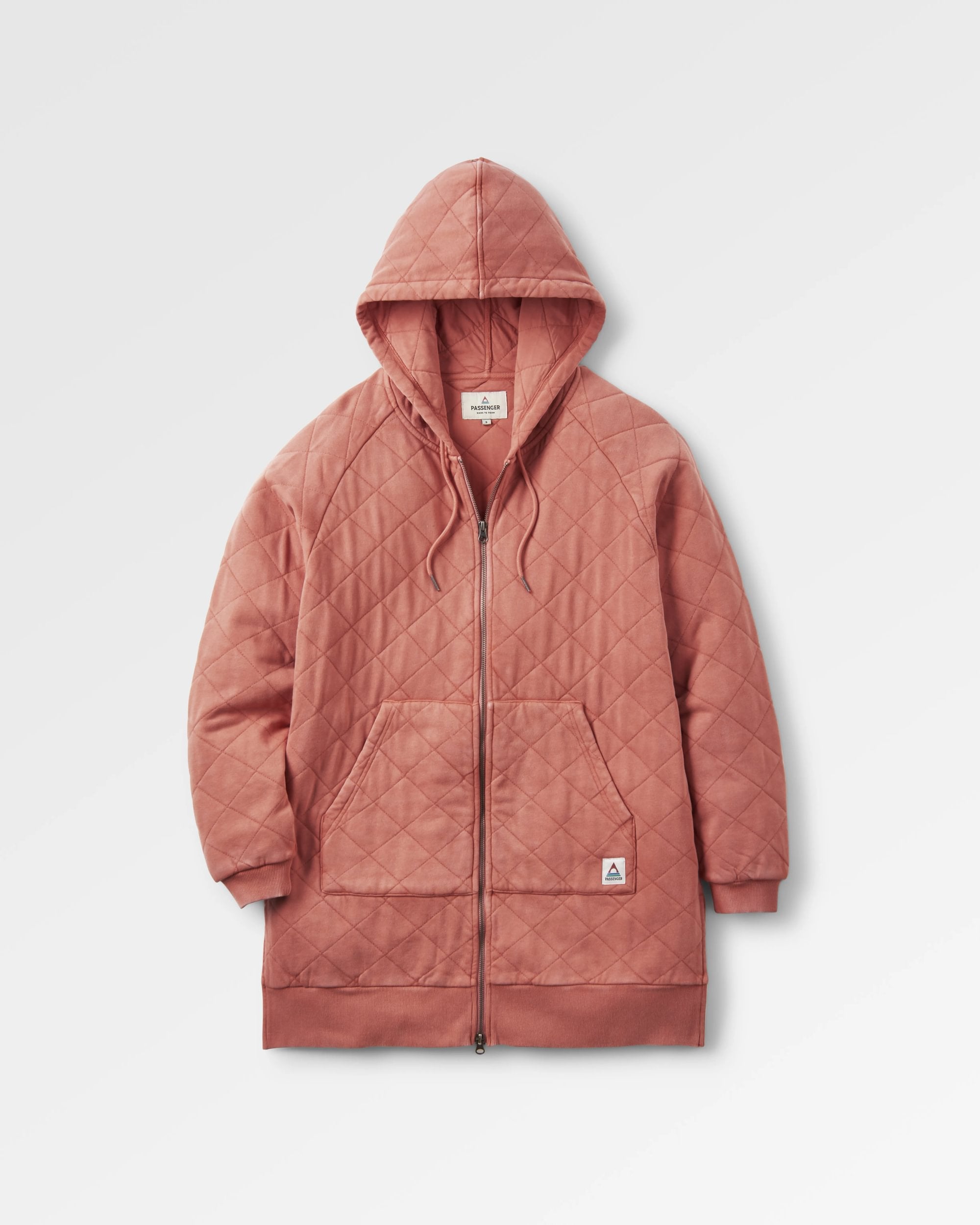 Getaway Recycled Quilted Full Zip Hoodie - Burnt Orange - Flatlay