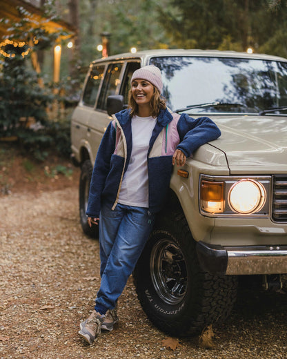 Joy Full Zip Hooded Sherpa Fleece - Dark Denim/Feather - Lifestyle