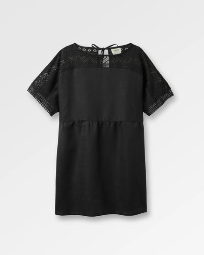 Sono Linen Smock Dress - Black - Flatlay