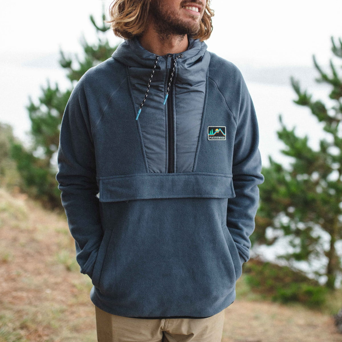 Woodland Hooded 1/2 Zip Recycled Polar Fleece - Turbulence Grey