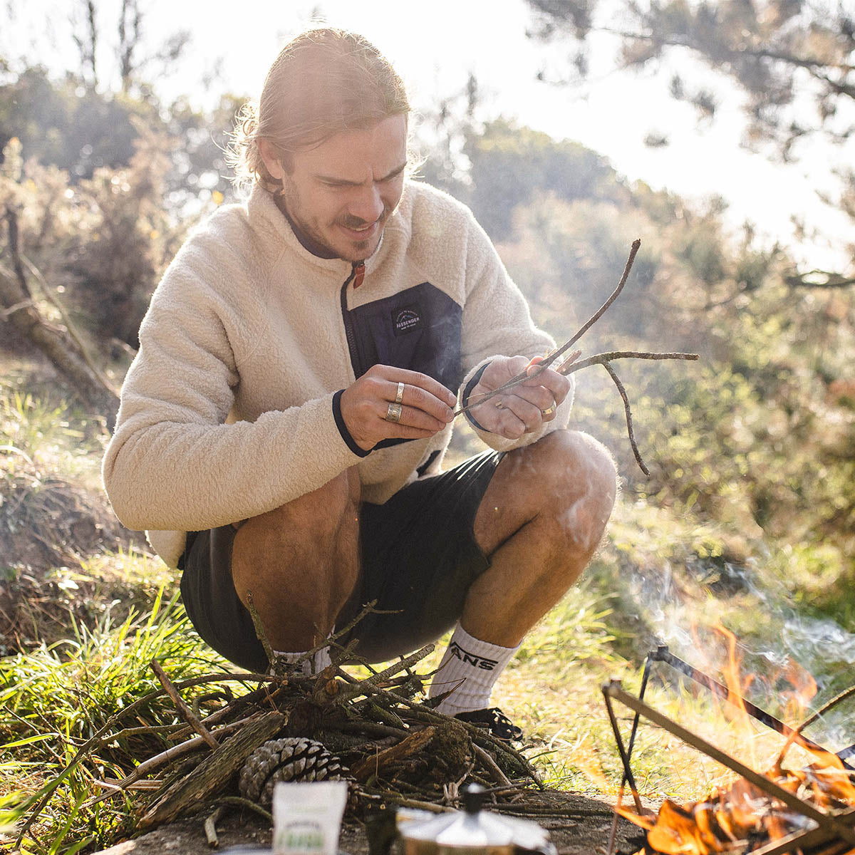 Offgrid 1/4 Zip Recycled Sherpa Fleece - Oatmeal/Navy