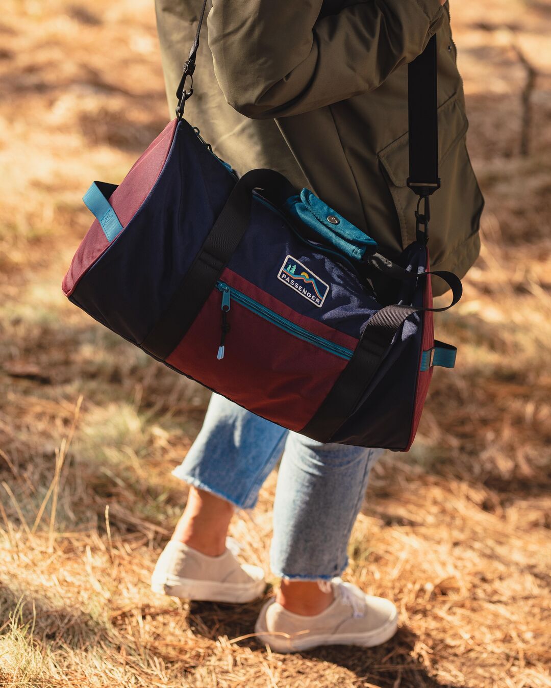 Escape It All 30L Recycled Duffle Bag - Navy/Burgundy